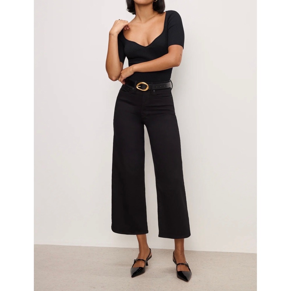 NWT Good American Good Waist Palazzo Crop Wide Leg Black Size 6